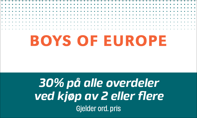 Boys of Europe: 30% på alle overdeler ved kjøp 2 eller flere ordinære varer